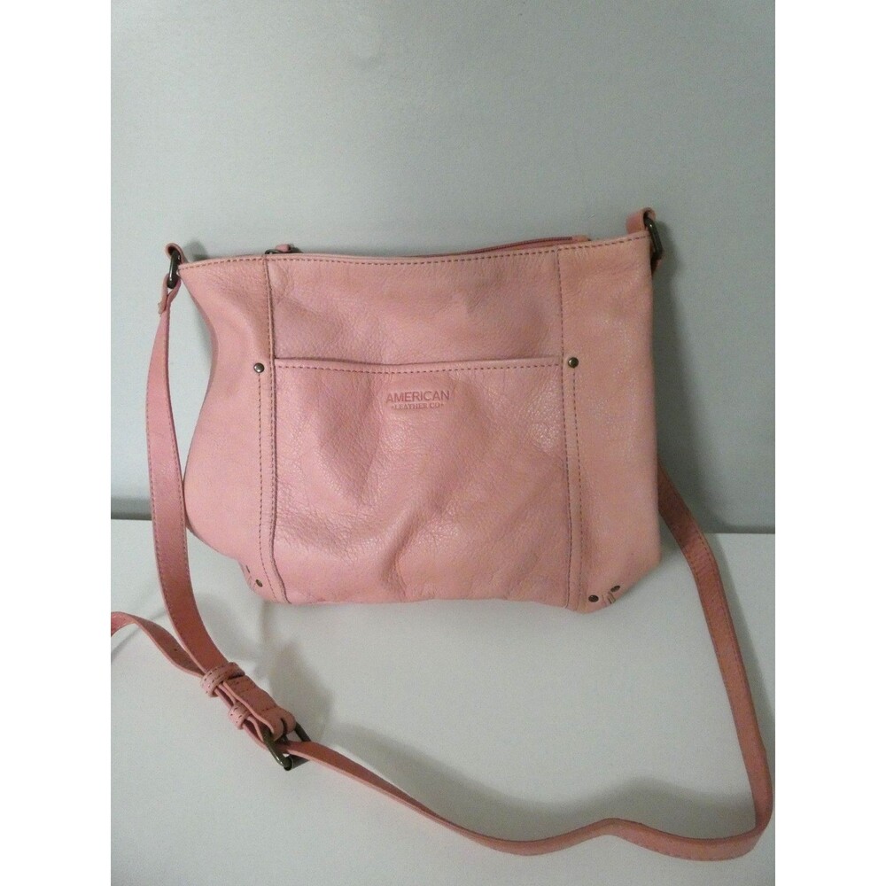 American Leather Co Pink Leather Bag Shoulder / Crossbody Purse Zipper 12" x 10"